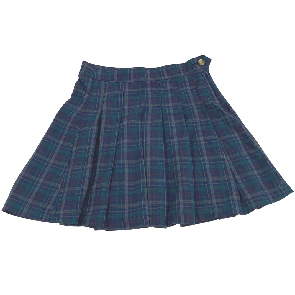 American Eagle Skirt Women 00 Green Blue Plaid Pleated Mini School Preppy Tartan